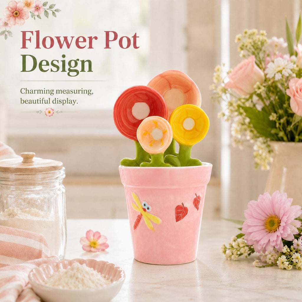 🌸 Flower Pot Ceramic Measuring Spoon Set 🥄