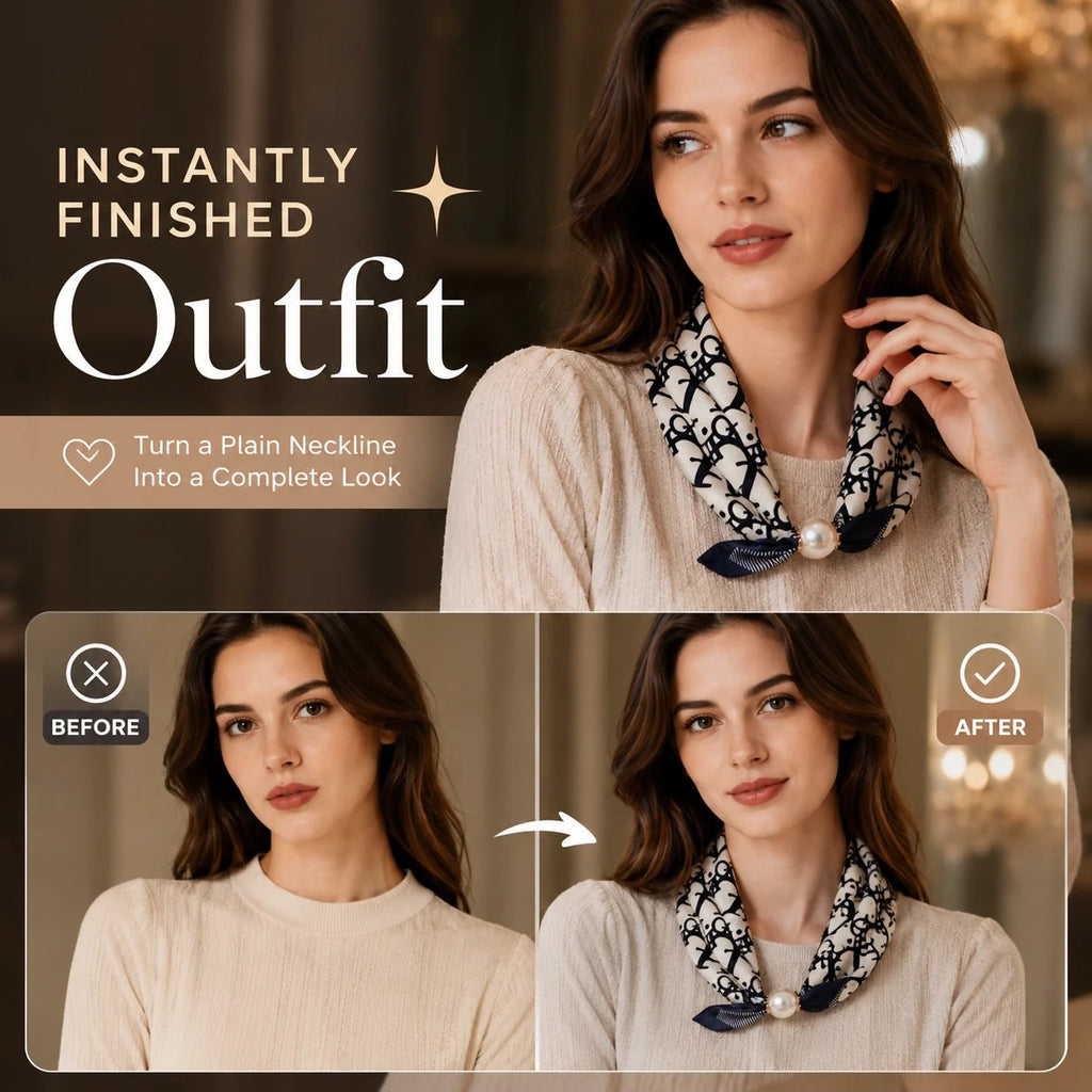 🏆25K+ SOLD 🔥 Effortless Glamour: Pop-On Pearl Necklace Scarf 🧣