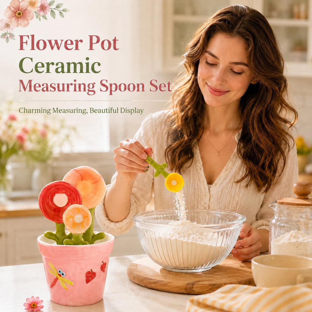 🌸 Flower Pot Ceramic Measuring Spoon Set 🥄