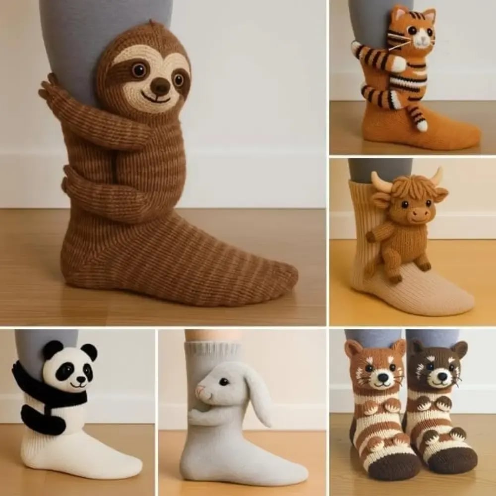 💕Hot sale 49% OFF💖3D Knit Animal Socks – Plush Knitted Novelty Socks (Unisex, One Size) 🧦🐾