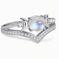 Women's Witchy Triple Moon Motif Jewelry Rings Set, Boho Lead-Free Copper Stackable Bands with  Moonstone for Emotional Calm