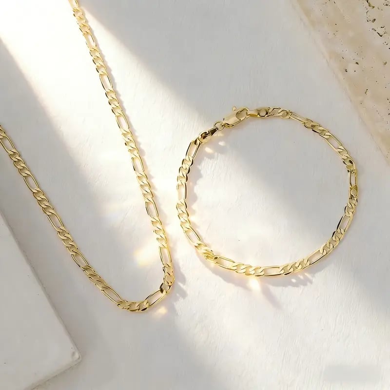 Elegant 2-Piece  Gold Jewelry Set – Bracelet & Necklace for Men & Women