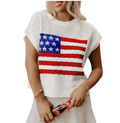 Women's Loose Fit American Flag Pattern Short Sleeve Knit Top – Patriotic Casual Summer Tee for 4th of July, Memorial Day, or Everyday Wear