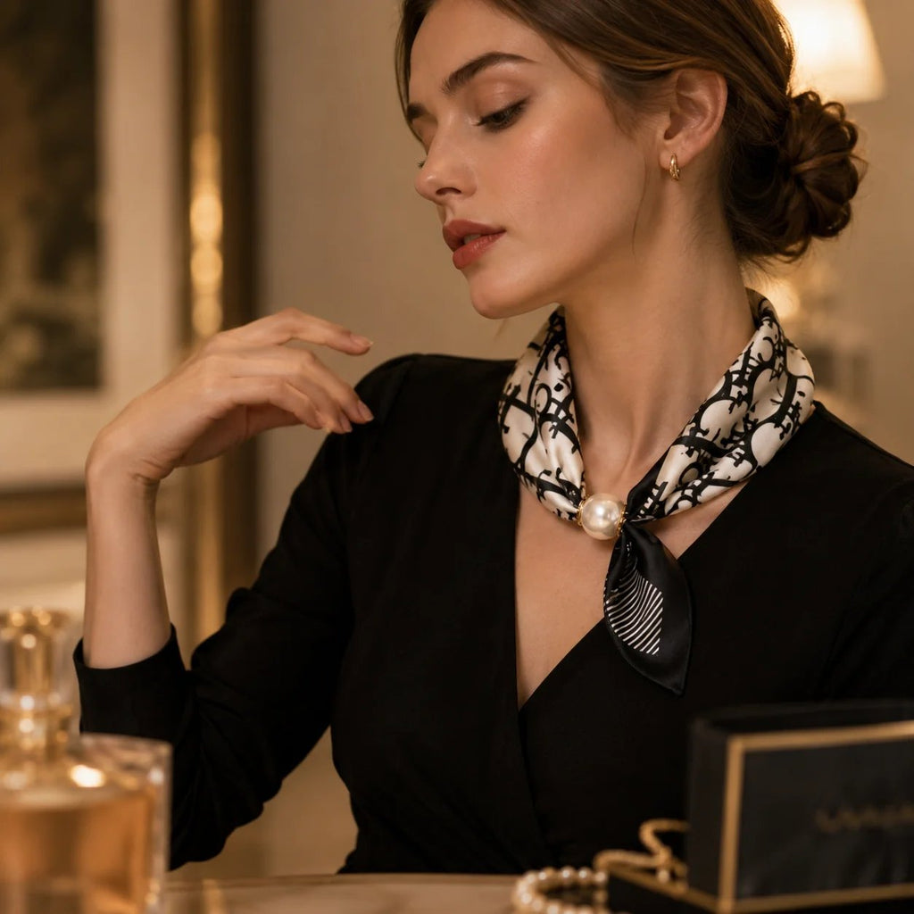 🏆25K+ SOLD 🔥 Effortless Glamour: Pop-On Pearl Necklace Scarf 🧣