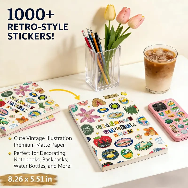 🍓✨2026 New "Girlhood" Sticker Book: 1260+ Pcs Aesthetic Stickers & 55 Pages of Retro Ephemera