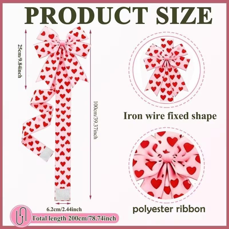🔥Valentine's Day Pink Heart Large Bow Decoration - 79x2.4 Inches