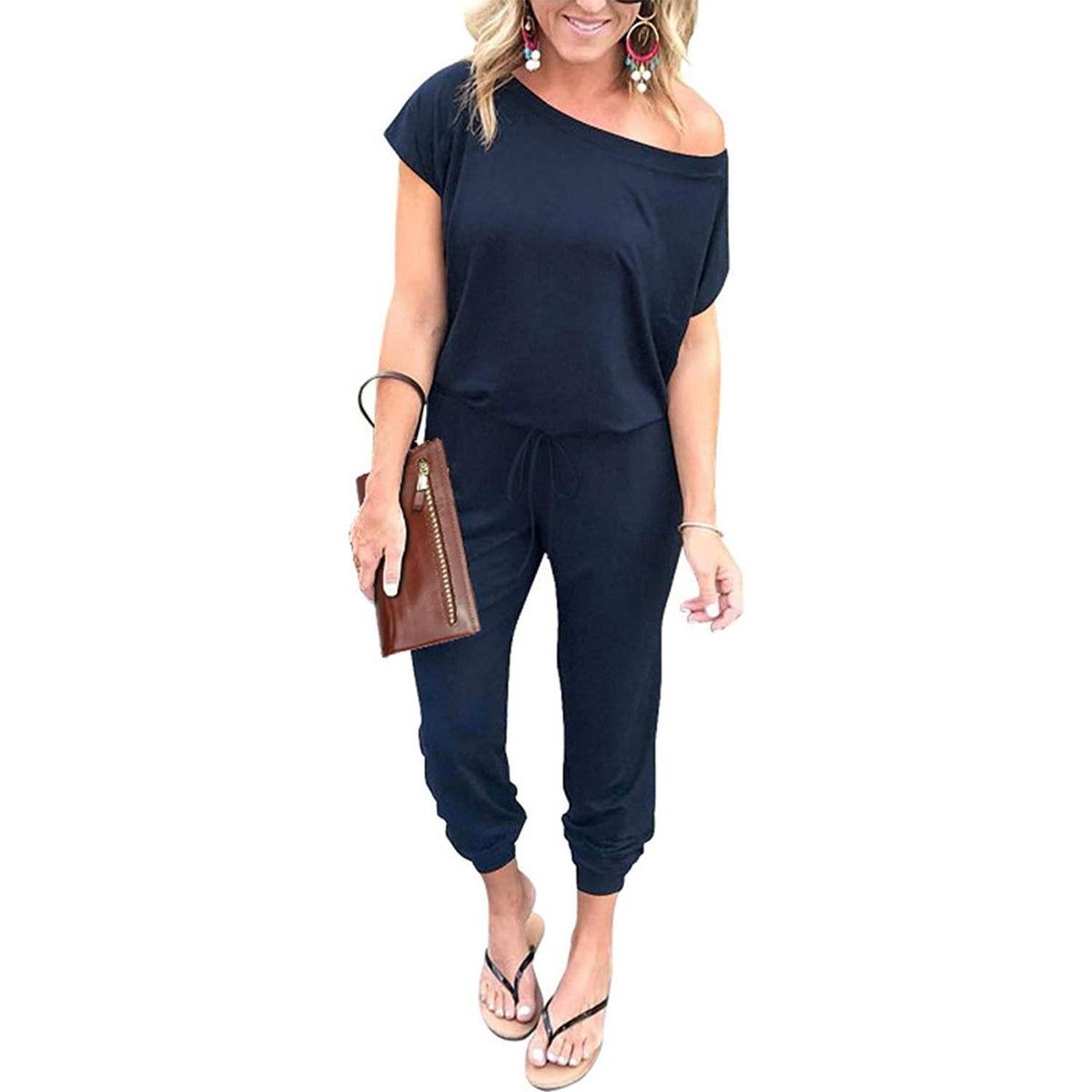 Women's Summer High-Waisted Elastic Loose Jumpsuit