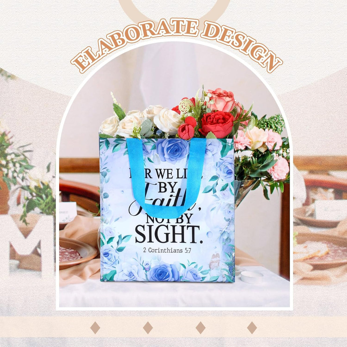 16 Pcs Floral Bible Verse Tote Bags with Handles - Reusable Fabric Gift Bags for Christian Baptism, Wedding, And Birthday