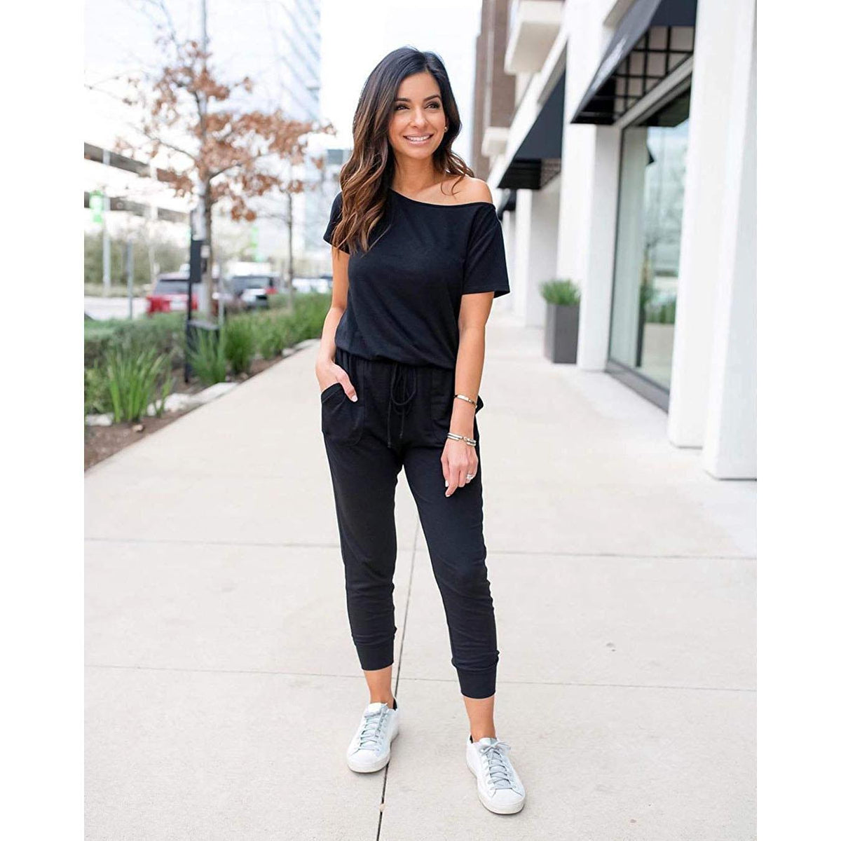 Women's Summer High-Waisted Elastic Loose Jumpsuit