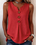 🏆Three-Button Sleeveless Solid Color Tank Top