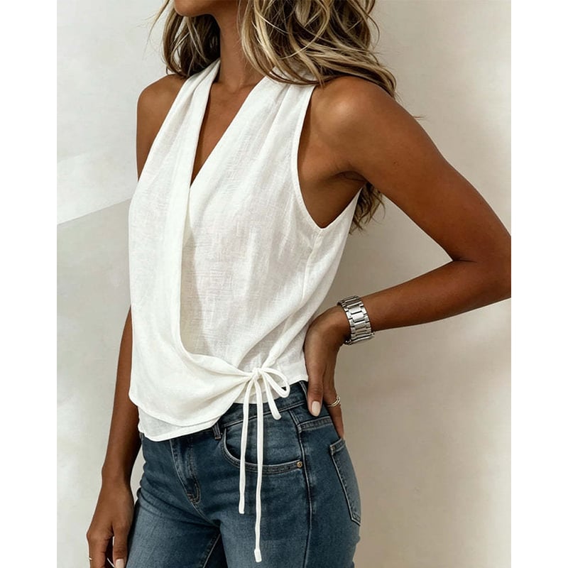 Solid Sleeveless V-Neck Blouse