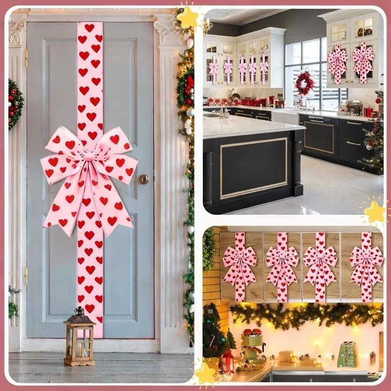🔥Valentine's Day Pink Heart Large Bow Decoration - 79x2.4 Inches