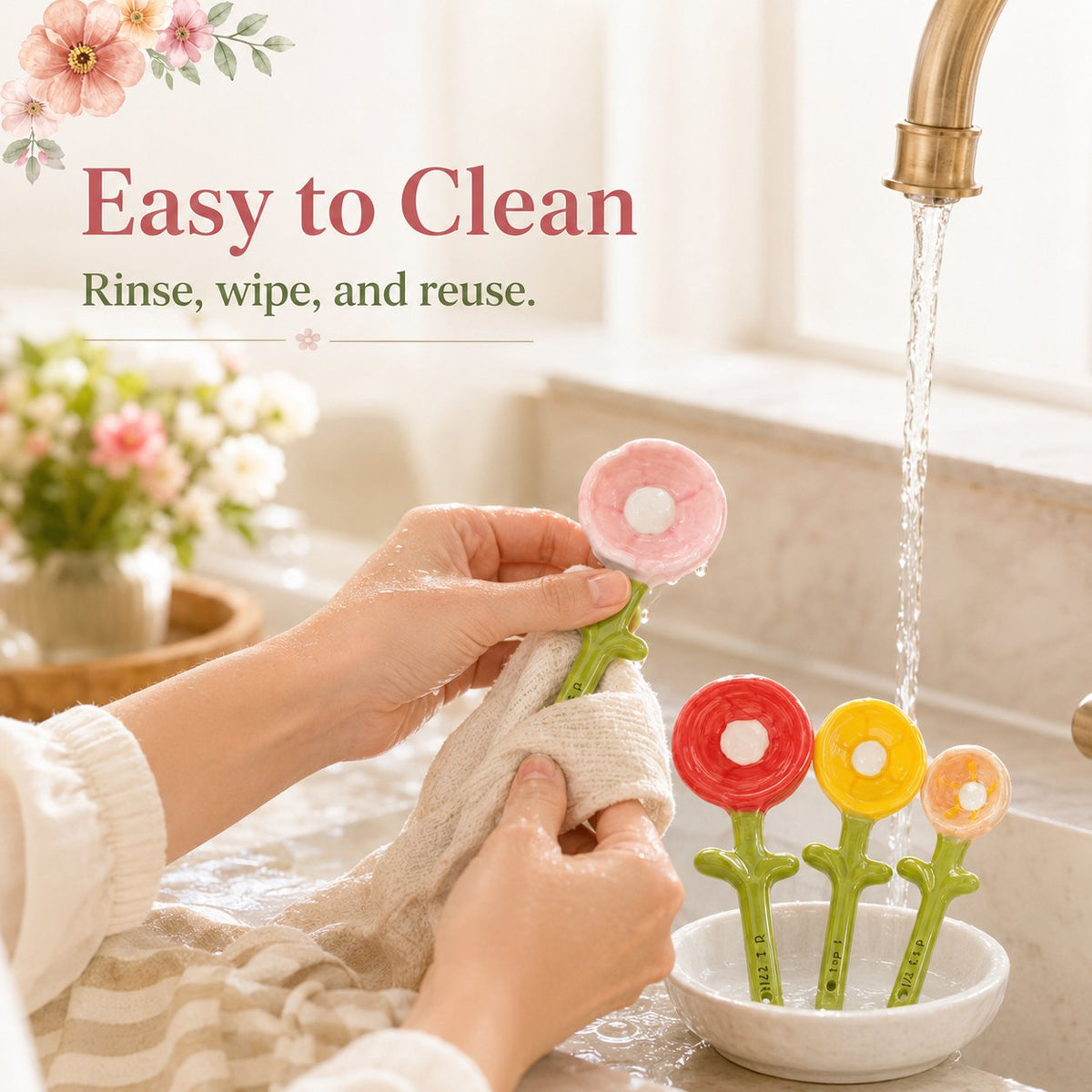 🌸 Flower Pot Ceramic Measuring Spoon Set 🥄