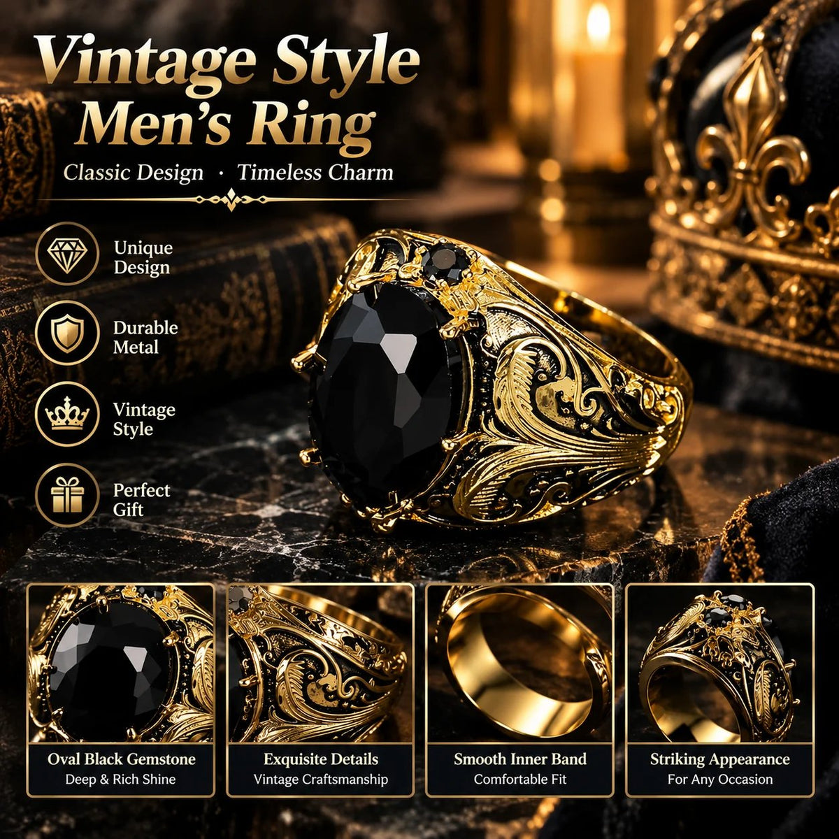 Vintage Men's Marquise Cut Ring