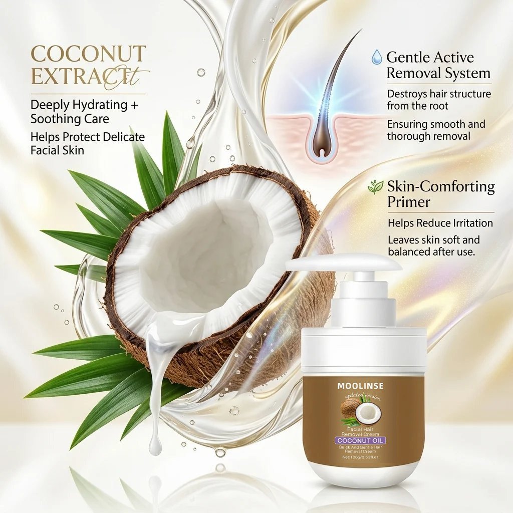 🥥 Painless Hair Removal — Face, Underarms, Legs, & Intimate Areas — Gentle Growth Inhibition: Coconut Hair Removal Cream