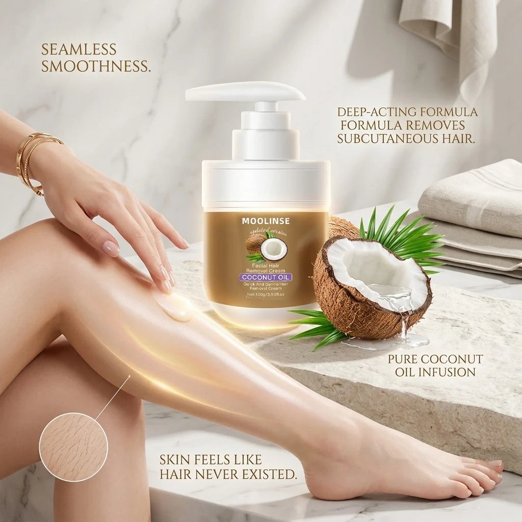 🥥 Painless Hair Removal — Face, Underarms, Legs, & Intimate Areas — Gentle Growth Inhibition: Coconut Hair Removal Cream