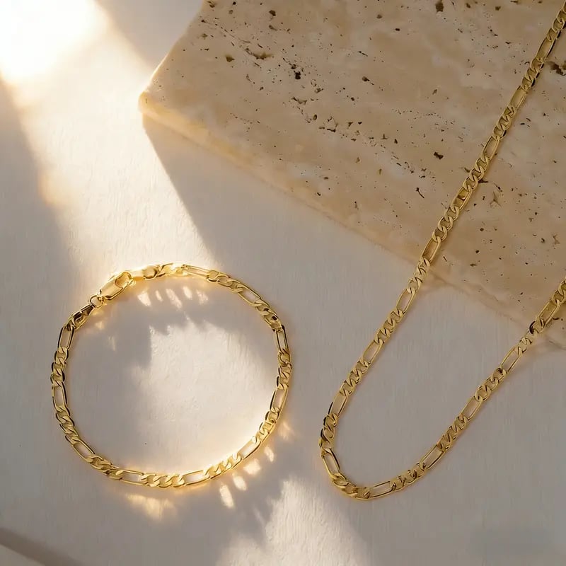 Elegant 2-Piece  Gold Jewelry Set – Bracelet & Necklace for Men & Women