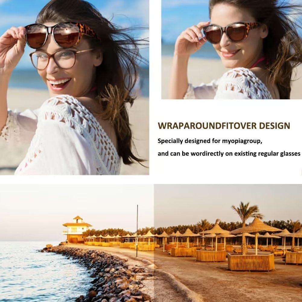 🕶️ Fit-Over Prescription Sunglasses – Oversized Square Full-Rim Plastic Frames, UV400 Polarized Lenses, Stylish Women & Unisex Summer Accessory