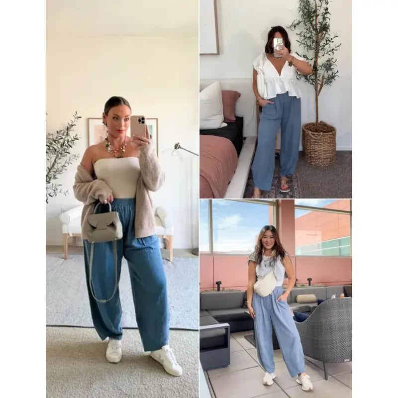 Women's Baggy Wideleg Pants Casual Elastic Waisted Palazzo Harem Pants with Pockets