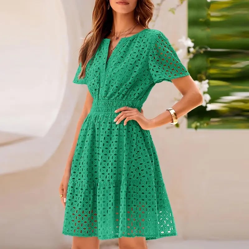 ✨Women Summer V Neck Short Dress  Short Sleeve