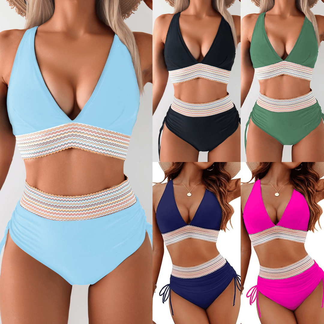 💖💃2026 High Waisted Tummy Control Colour Block Bikini Sets