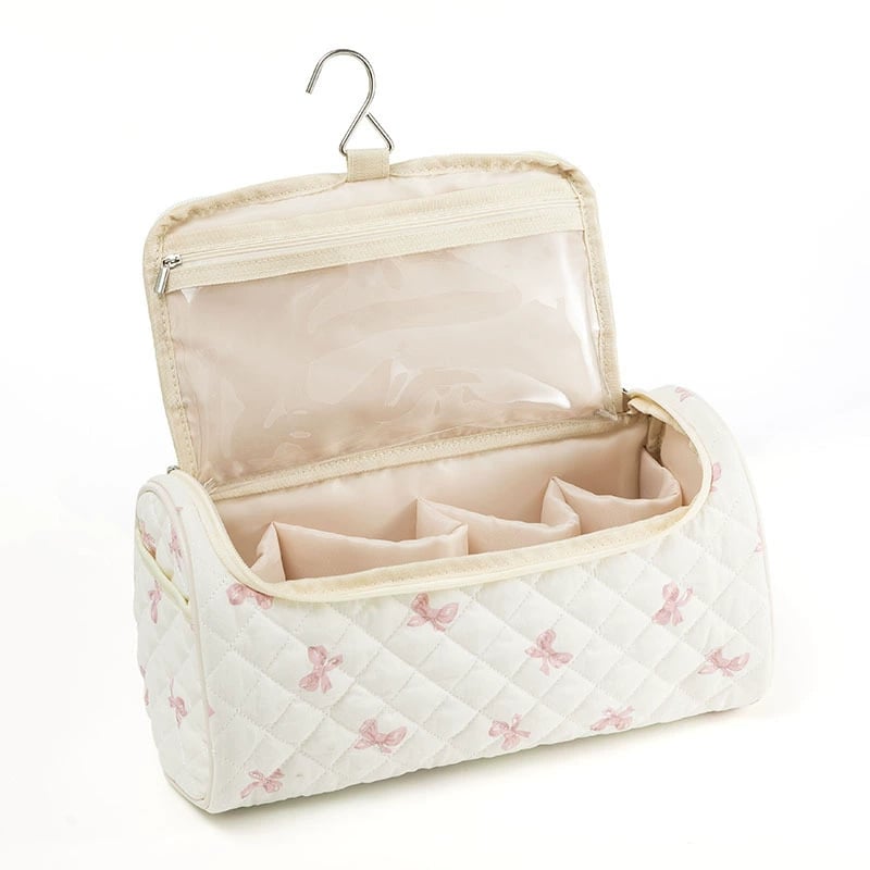 Large Capacity Quilted Travel Organizer – Hair Dryer & Cosmetic Storage Case with Multi-Pockets
