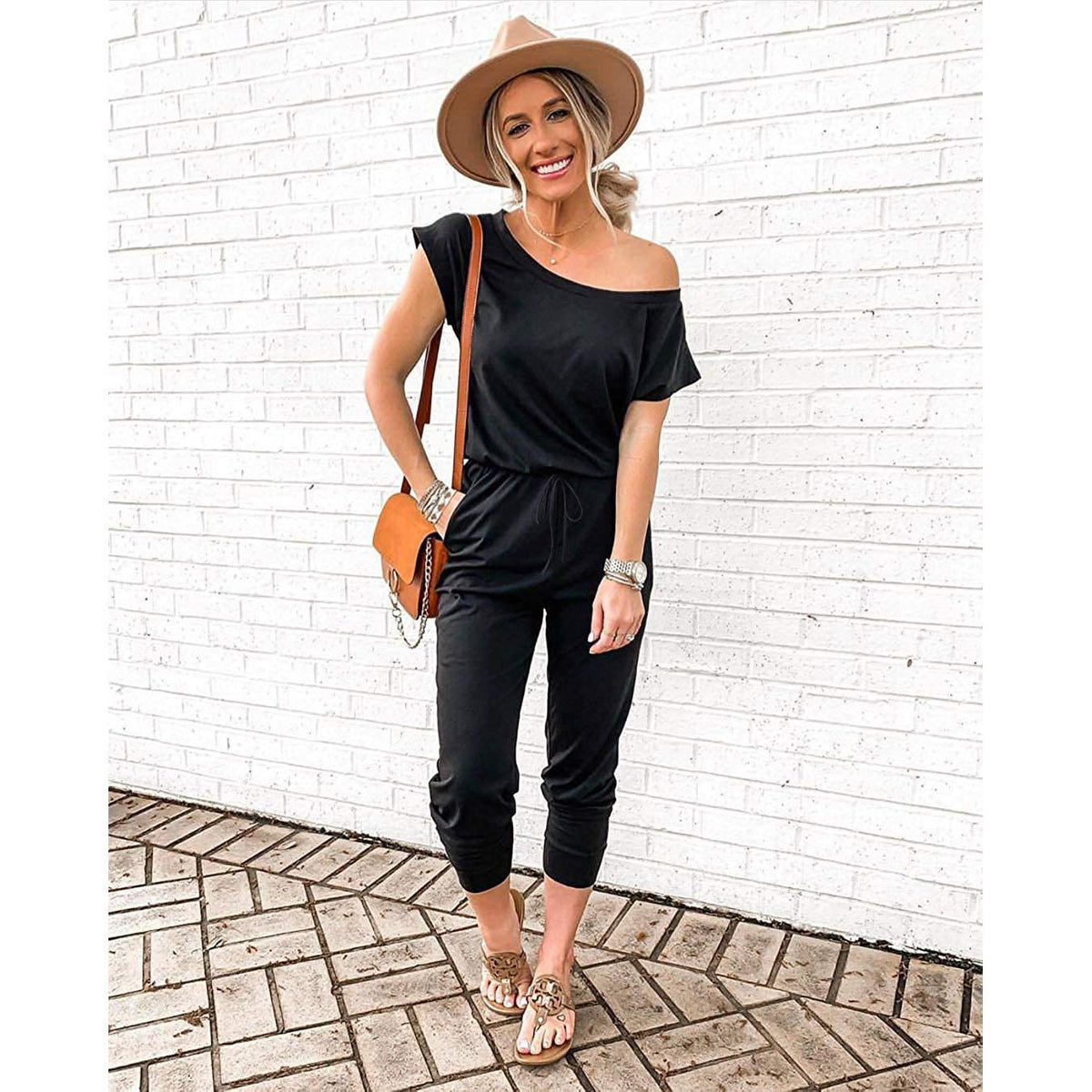 Women's Summer High-Waisted Elastic Loose Jumpsuit