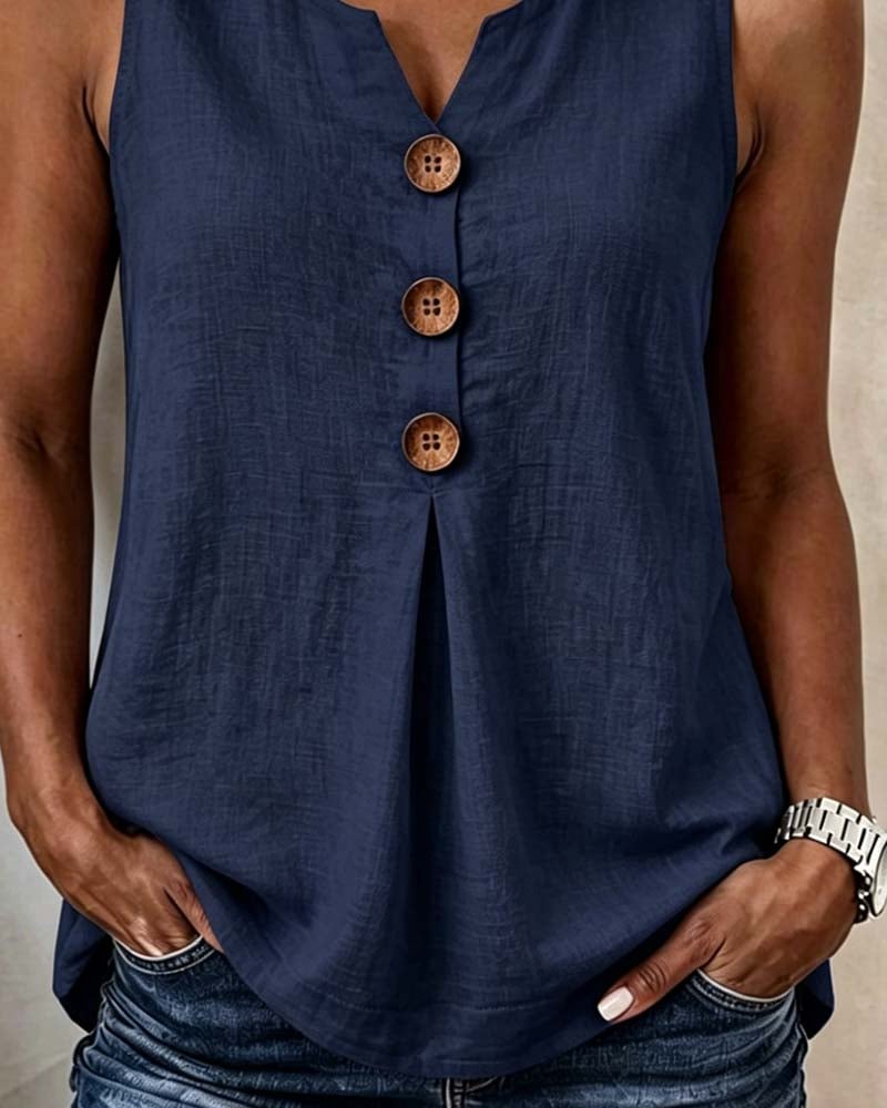 🏆Three-Button Sleeveless Solid Color Tank Top