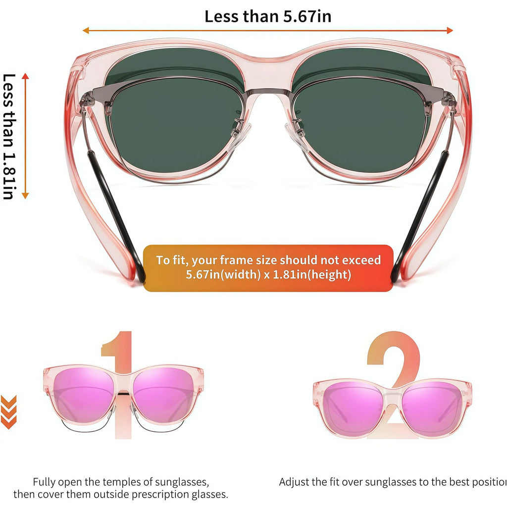 🕶️ Fit-Over Prescription Sunglasses – Oversized Square Full-Rim Plastic Frames, UV400 Polarized Lenses, Stylish Women & Unisex Summer Accessory