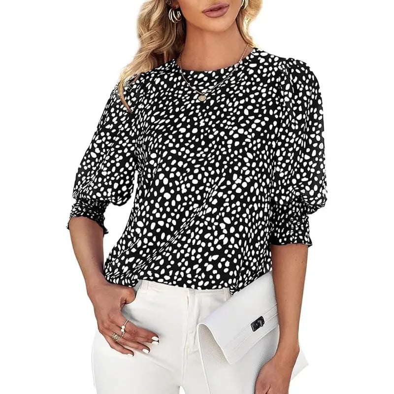 🌓Last Day 49% OFF- Women's Polka Dot 3/4 Sleeve Blouse Tops Ladies