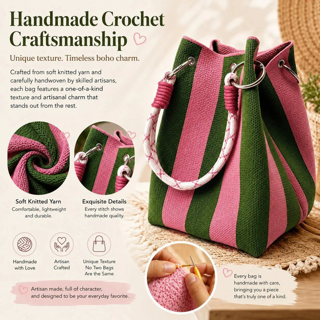 🏆 Limited-Time Sale: 49% OFF 🌴Artisan Handmade Knitted Crochet Bucket Bag