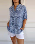 🔥🔥Hot Sale V-Neck Button-Down Printed Blouse