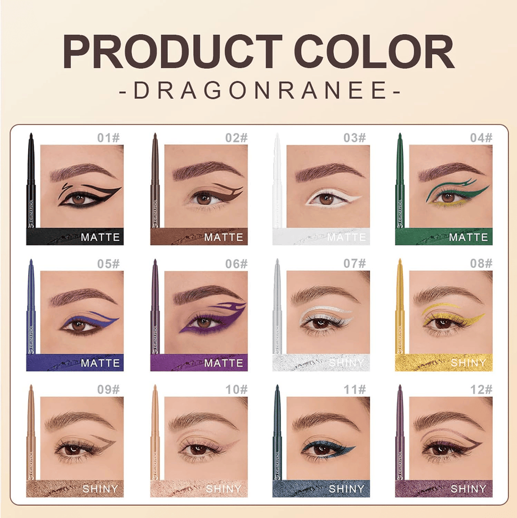 12 Colorful Eyeliner Pen Set, Pearl Glitter Metallic Eye Shadow Pencil