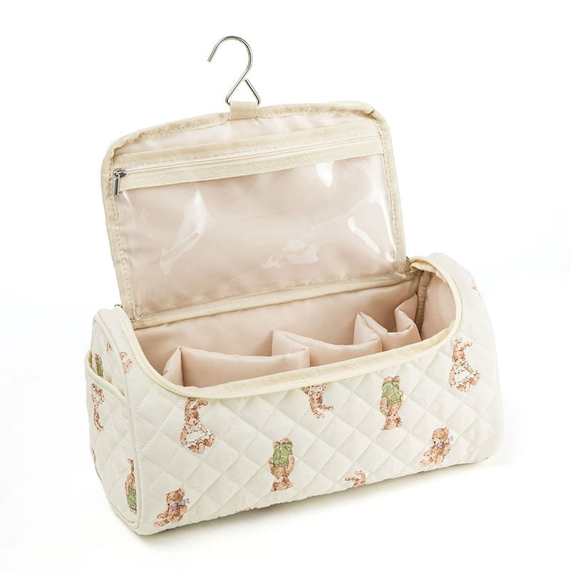 Large Capacity Quilted Travel Organizer – Hair Dryer & Cosmetic Storage Case with Multi-Pockets