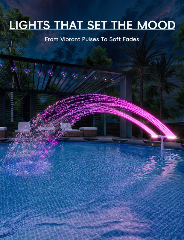 Solar Pool Fountain with Lights Dual Arc - Above/Inground Pool Fountain Lights with Remote Control