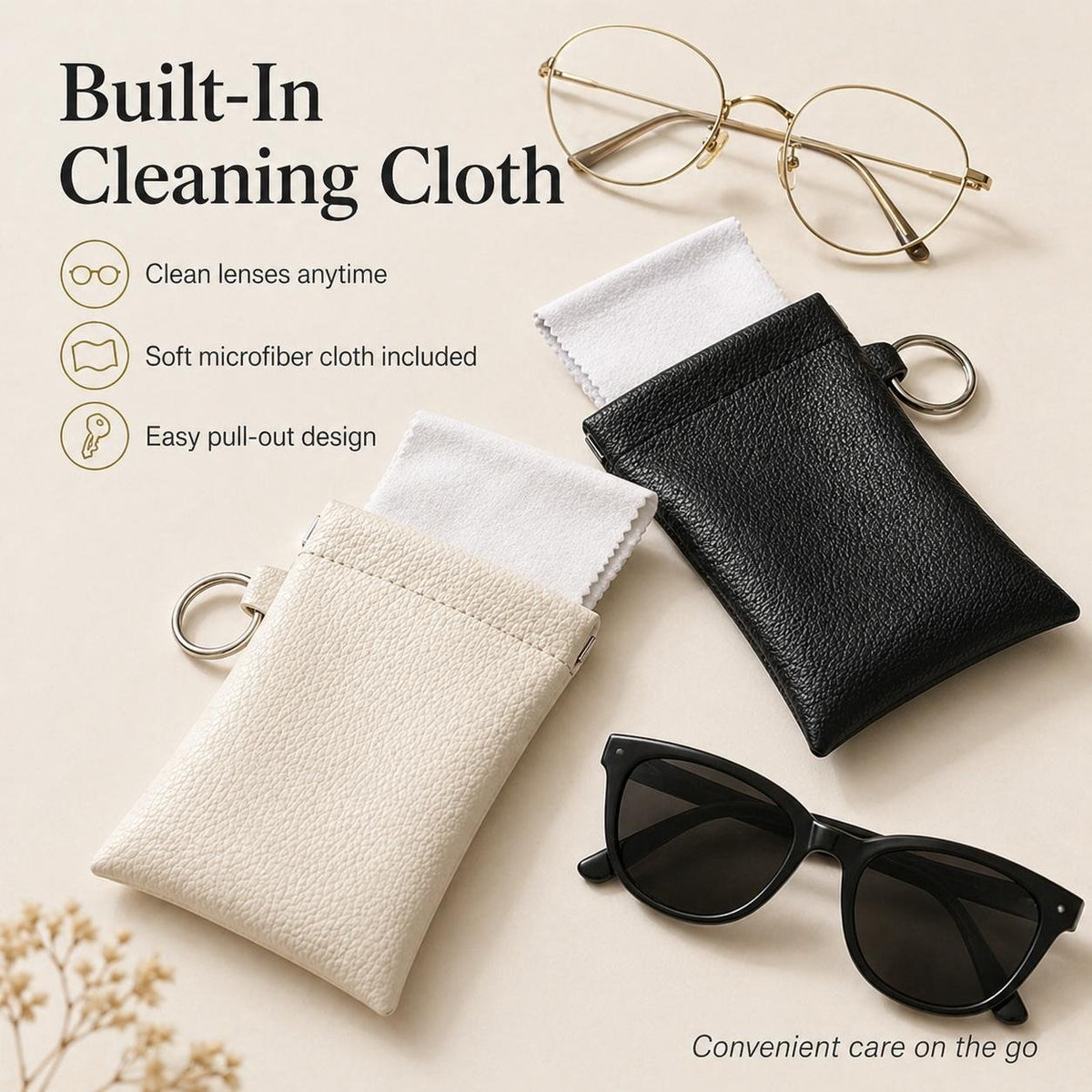 🏆75K+ SOLD!🕶️Soft PU Leather Sunglasses Pouch, Anti-Scratch Eyeglasses Case with Cleaning Cloth & Keychain