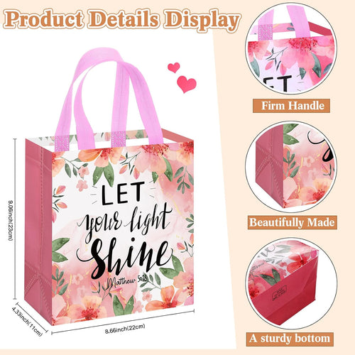 16 Pcs Floral Bible Verse Tote Bags with Handles - Reusable Fabric Gift Bags for Christian Baptism, Wedding, And Birthday