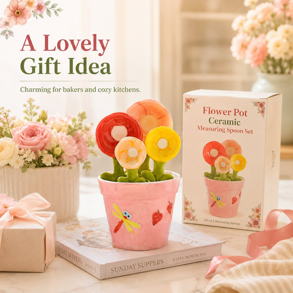🌸 Flower Pot Ceramic Measuring Spoon Set 🥄