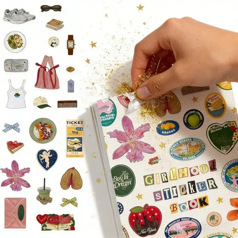 🍓✨2026 New "Girlhood" Sticker Book: 1260+ Pcs Aesthetic Stickers & 55 Pages of Retro Ephemera