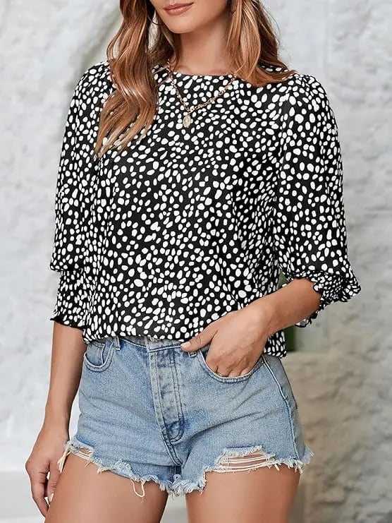 🌓Last Day 49% OFF- Women's Polka Dot 3/4 Sleeve Blouse Tops Ladies