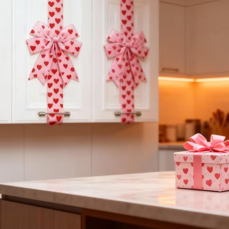 🔥Valentine's Day Pink Heart Large Bow Decoration - 79x2.4 Inches