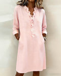🌓Last Day 49% OFF- Solid-Color Dress with Ruffled V-Neck