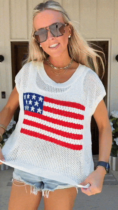 Women's Loose Fit American Flag Pattern Short Sleeve Knit Top – Patriotic Casual Summer Tee for 4th of July, Memorial Day, or Everyday Wear