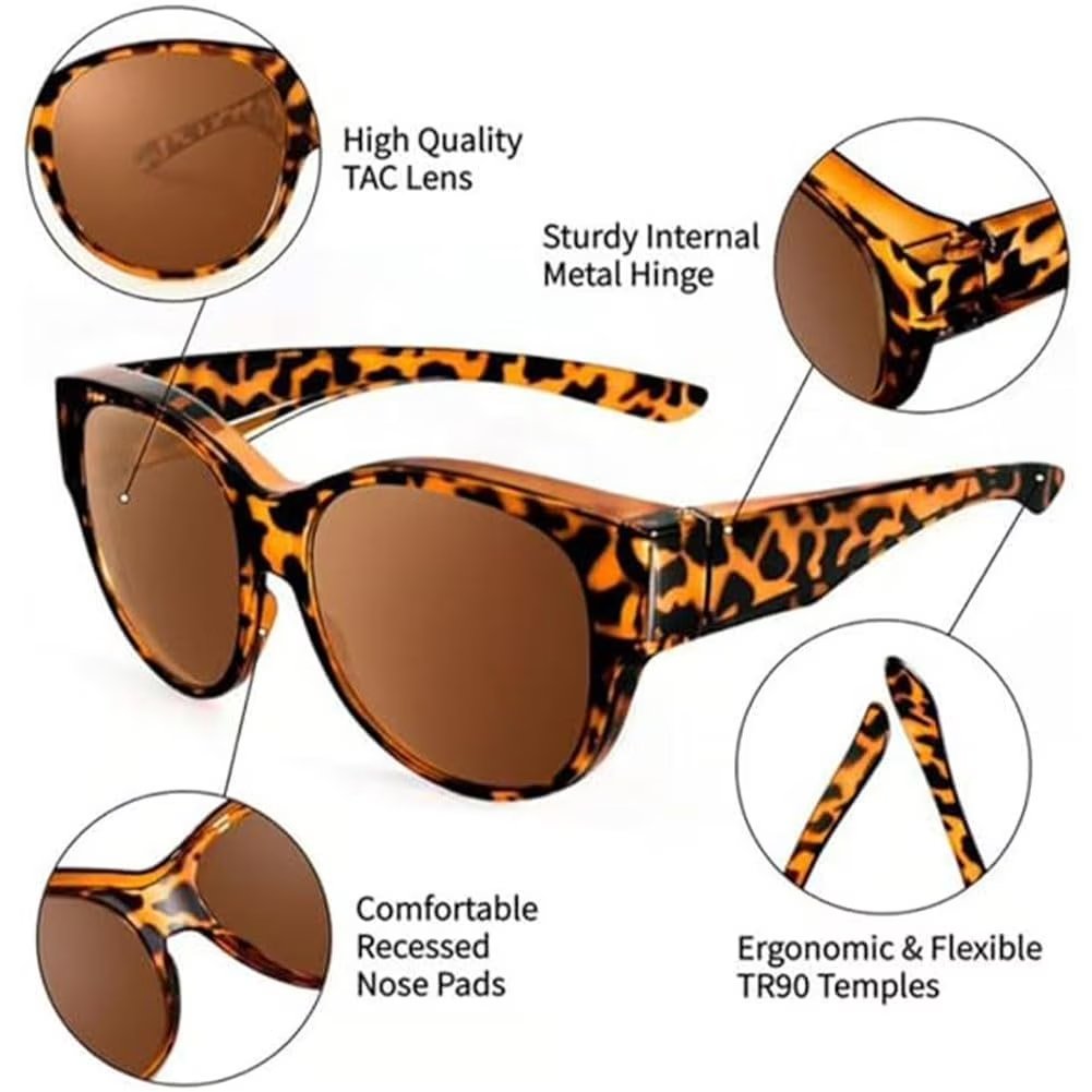 🕶️ Fit-Over Prescription Sunglasses – Oversized Square Full-Rim Plastic Frames, UV400 Polarized Lenses, Stylish Women & Unisex Summer Accessory