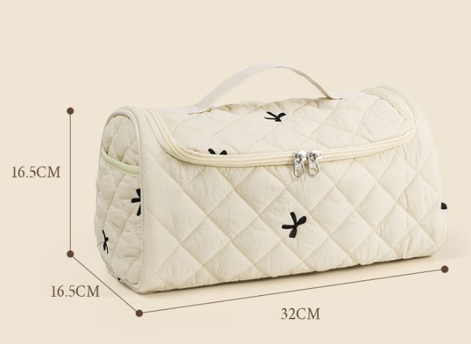 Large Capacity Quilted Travel Organizer – Hair Dryer & Cosmetic Storage Case with Multi-Pockets