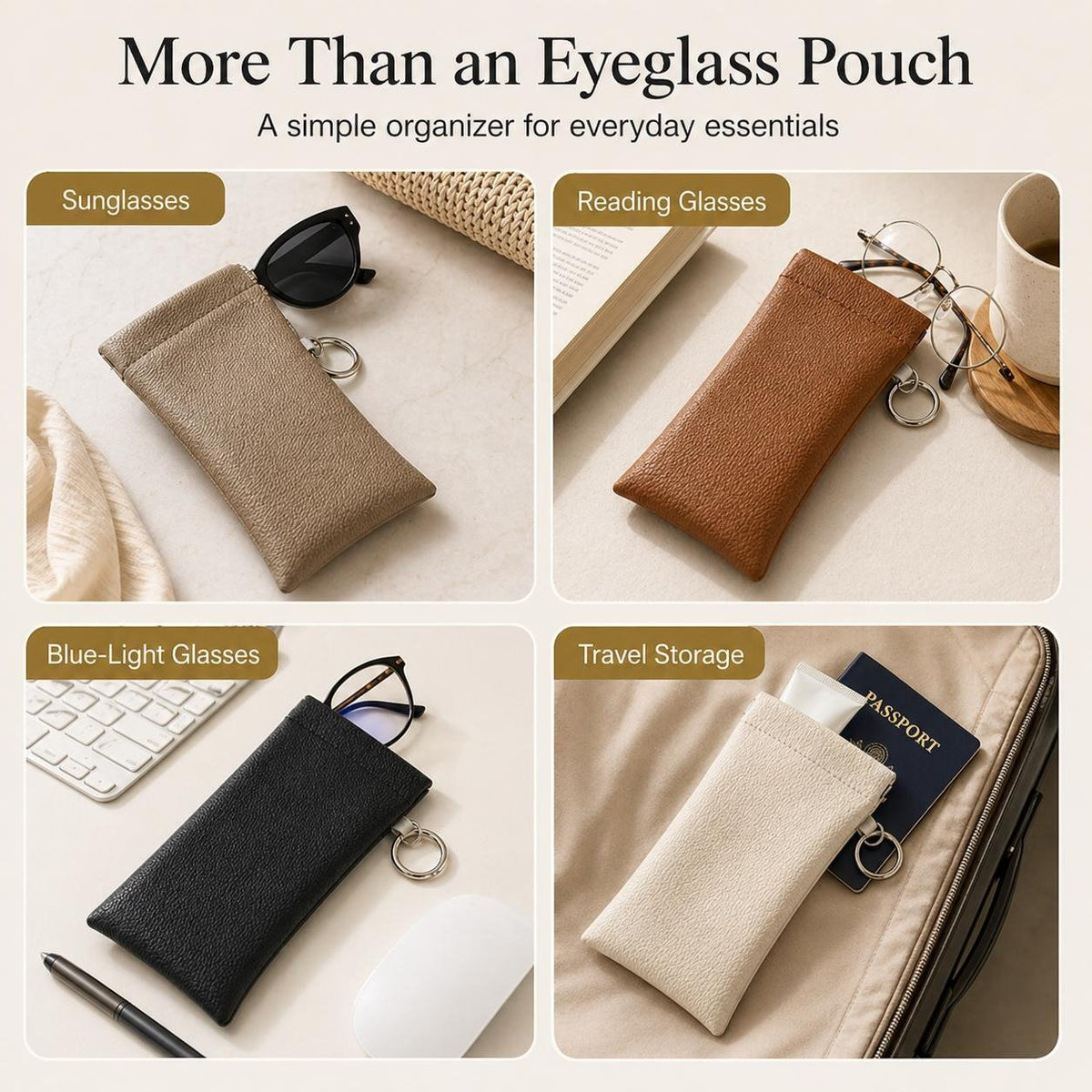 🏆75K+ SOLD!🕶️Soft PU Leather Sunglasses Pouch, Anti-Scratch Eyeglasses Case with Cleaning Cloth & Keychain