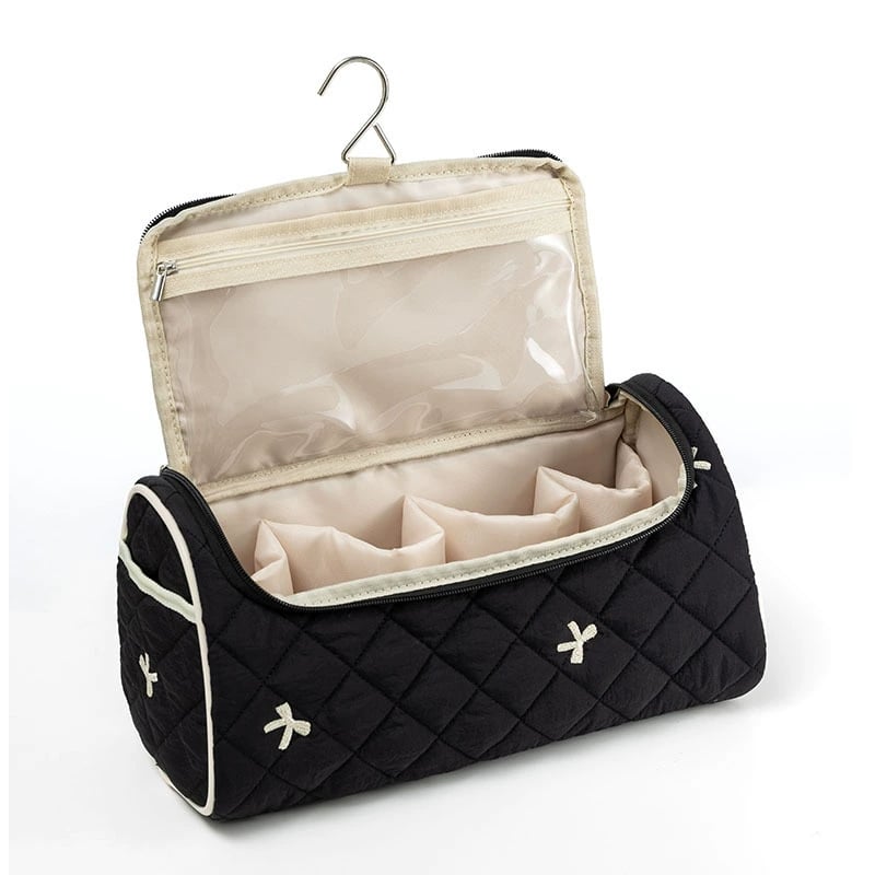 Large Capacity Quilted Travel Organizer – Hair Dryer & Cosmetic Storage Case with Multi-Pockets