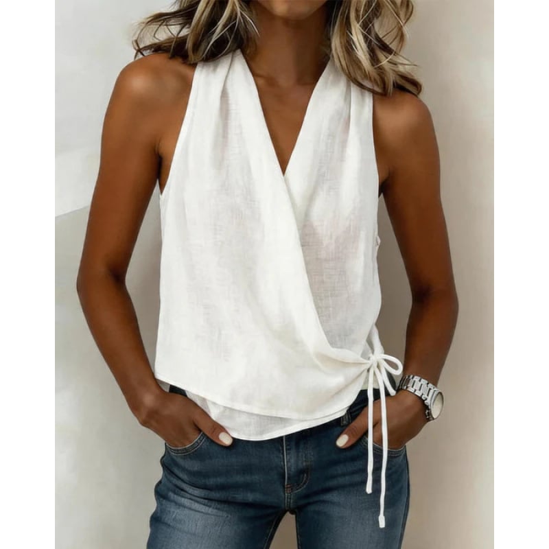 Solid Sleeveless V-Neck Blouse