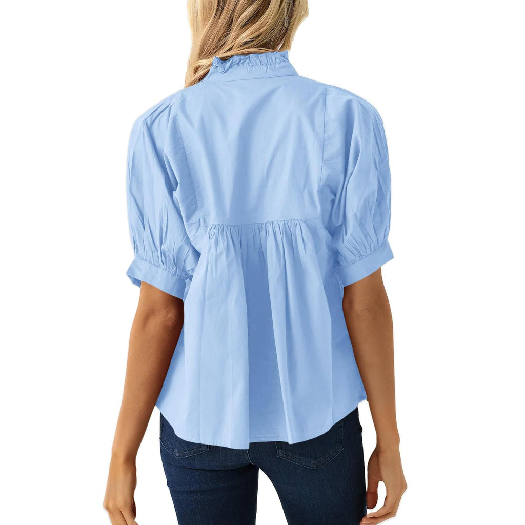 ✨Womens V Neck Puff Sleeve Blouse Babydoll Peplum Tops Dressy Casual Pleated Loose Fit Shirts💕