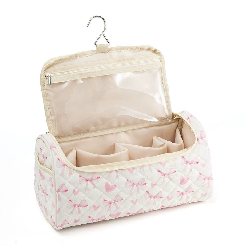 Large Capacity Quilted Travel Organizer – Hair Dryer & Cosmetic Storage Case with Multi-Pockets